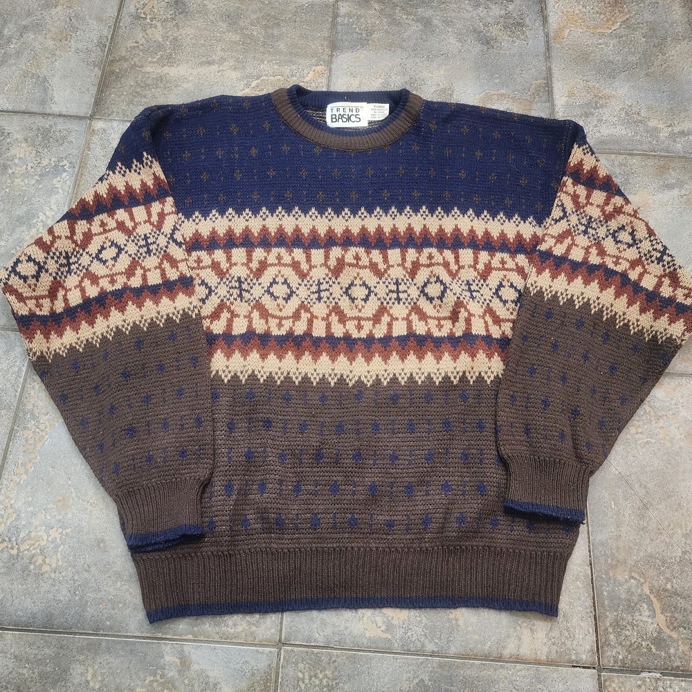 Vintage 90s Trend Basics Men's XL Abstract Geometric Crewneck Grandpa Sweater